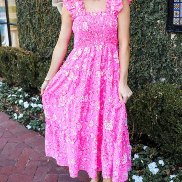 j.marie Dresses & Skirts - j.marie Rosie ruffle midi dress pink size large